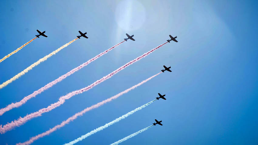 空中編隊(duì)が真っ先に天安門上空を通過