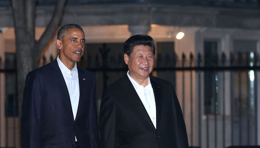 晩餐會(huì)前に散歩する中米両國(guó)の國(guó)家元首