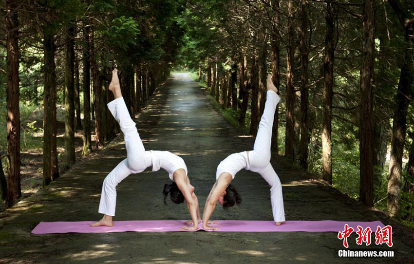 自然に囲まれて、見た目も涼しげな青空ヨガ　浙江省