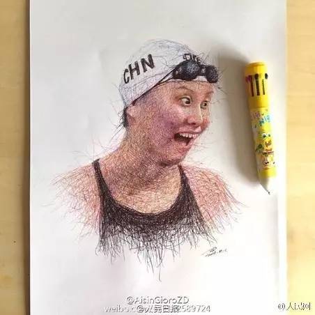 五輪で活躍したアスリートたちをボールペンだけで生き生きと描き出す青年