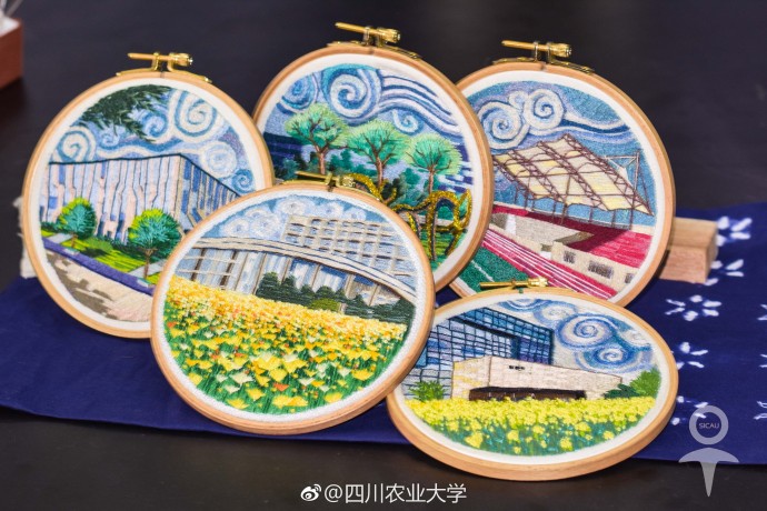キャンパスの美しい風(fēng)景を刺繍で表現(xiàn)した成都の男子大學(xué)生