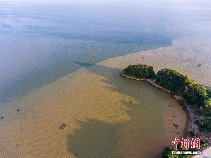 都昌水域に縞模様のような色の境界線　江西省