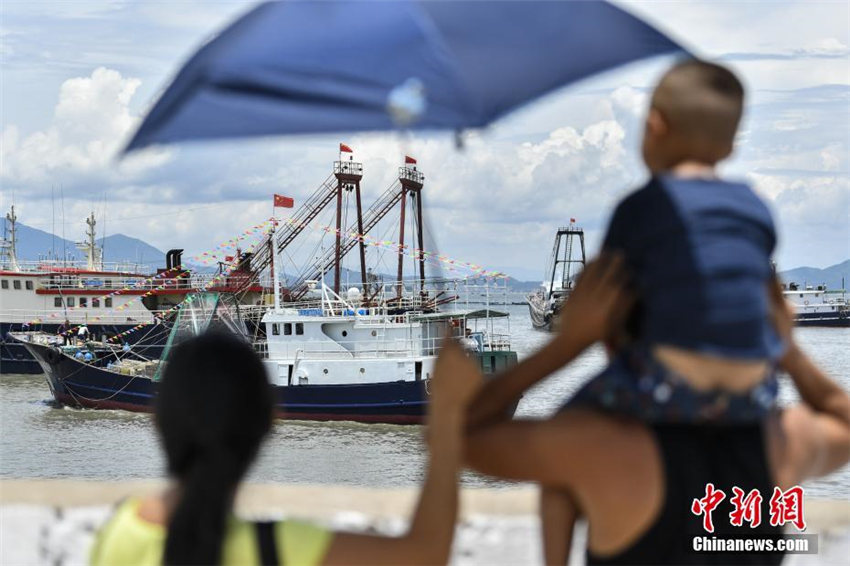 伏季休漁期が終わり、漁港から幾艘もの漁船が出港