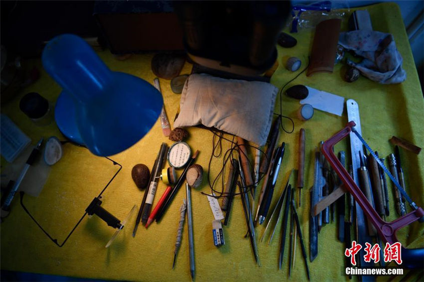 米粒や髪の毛に字を書く雲(yún)南省のアーティスト冉隆泉さん