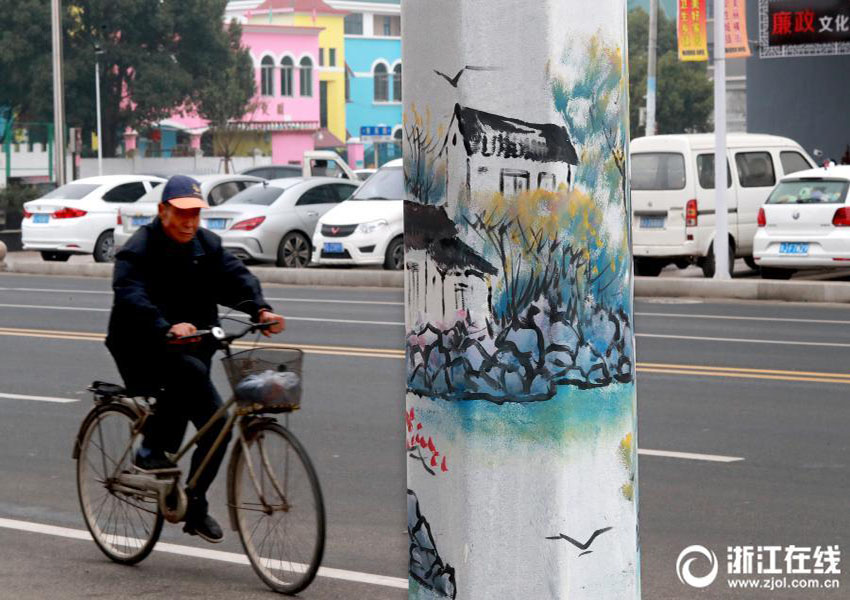 臺(tái)州市に美しい光景が出現(xiàn)　電信柱に描かれた風(fēng)景畫　浙江省