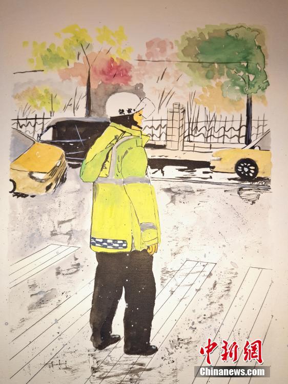長沙の交通警察官、勤務(wù)の様子を手描きのイラストで記録