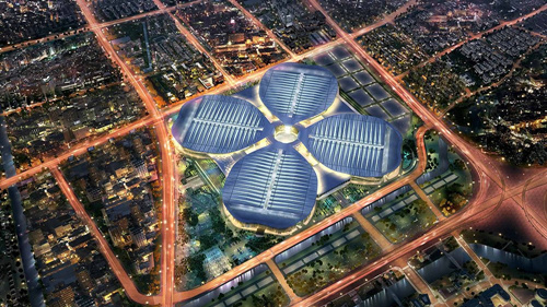 中國(guó)國(guó)家會(huì)展中心（上海）の全體の様子（寫真提供?中國(guó)國(guó)際輸入博覧會(huì)公式サイト）