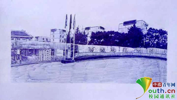 男子大學(xué)生が母校の創(chuàng)立20周年を記念して描いたボールペン畫が話題　