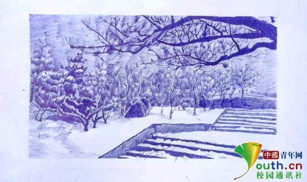 男子大學(xué)生が母校の創(chuàng)立20周年を記念して描いたボールペン畫(huà)が話題　