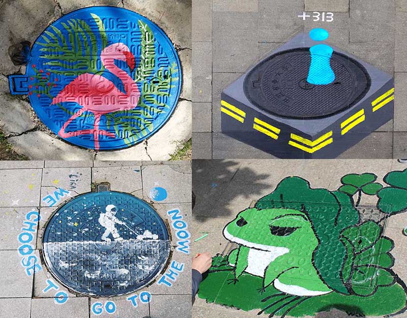 ユニークなマンホールのフタあちこちに　中國鉱業(yè)大學キャンパス