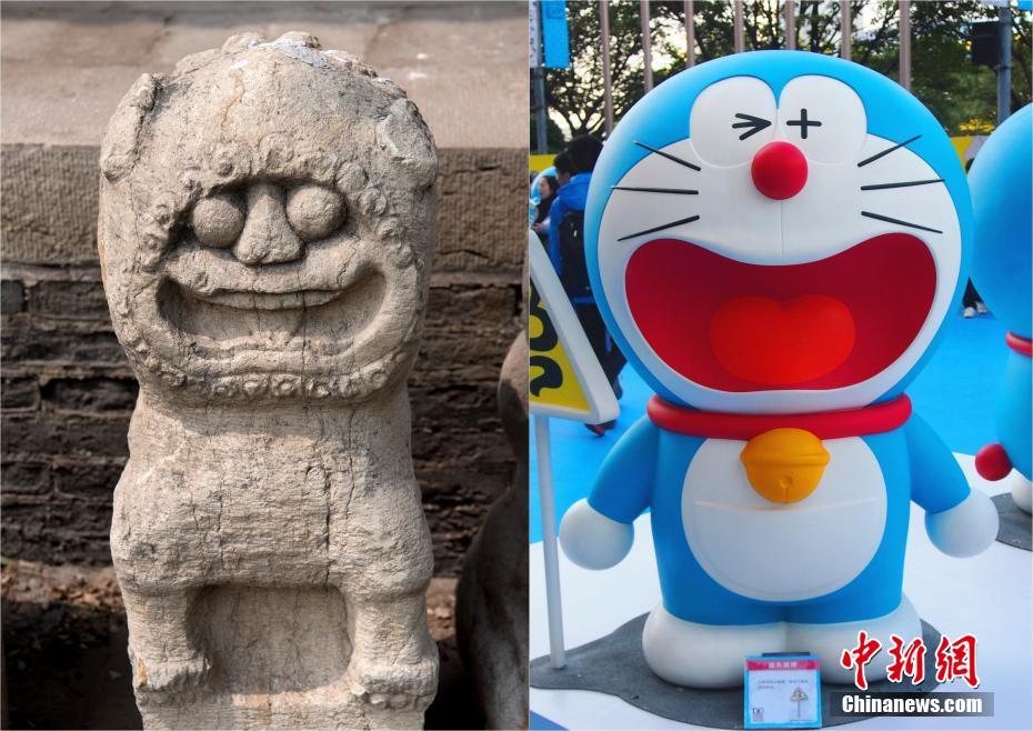 太原市文廟の石の獅子像がネットで話題　「ドラえもんの元祖」も