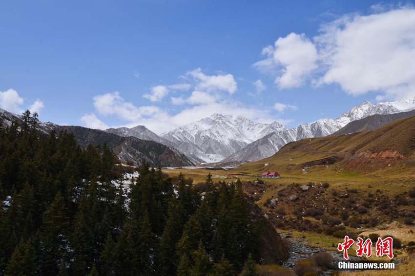 夏と冬が入り混じった不思議な景色　雪に覆われた甘粛省の祁連山