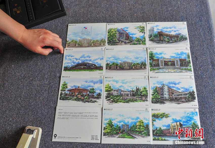 卒業(yè)生に人気沸騰！母校のキャンパス描いた絵ハガキセット　遼寧省