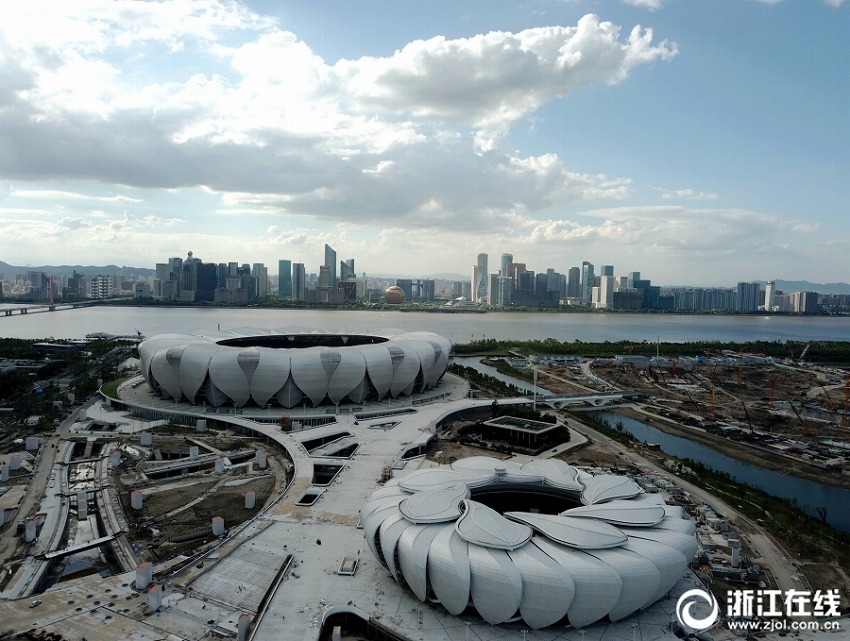 杭州世界短水路選手権メイン會(huì)場(chǎng)「ミニロータス」が間もなく完成