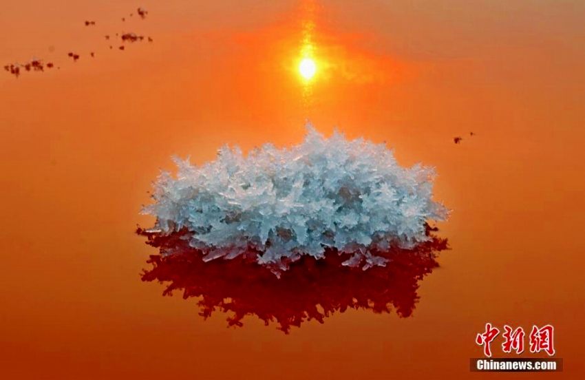 山西省運城塩湖に美しい塩の結(jié)晶「硝花」