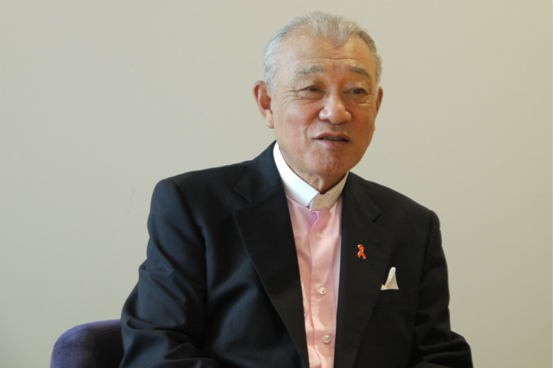 インタビュー取材を受ける笹川平和財団名譽會長の笹川陽平氏（日本財団會長、撮影?武藤友真）。