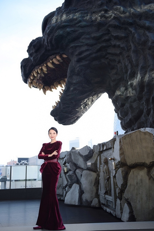 章子怡と渡辺謙が共演するハリウッド版「ゴジラ」の完成披露イベント開催 東京