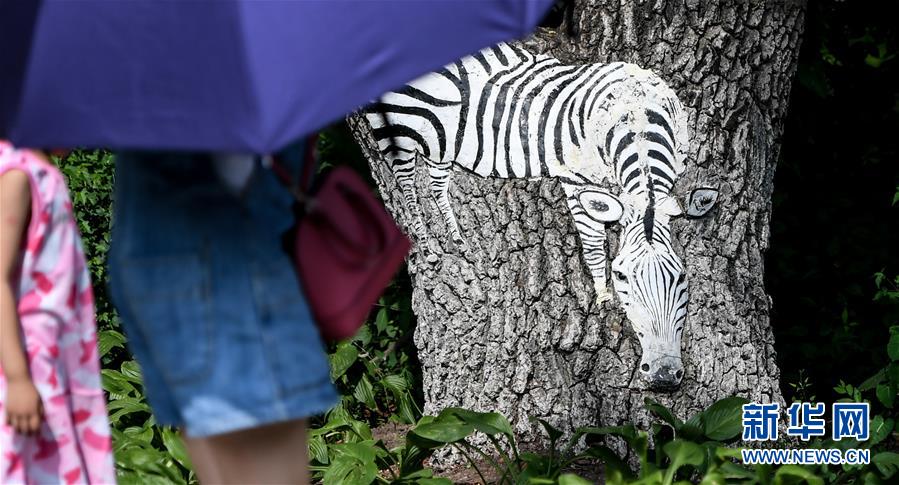 今にも動(dòng)き出しそう？樹(shù)木に描かれた動(dòng)物たち　吉林長(zhǎng)春動(dòng)植物園