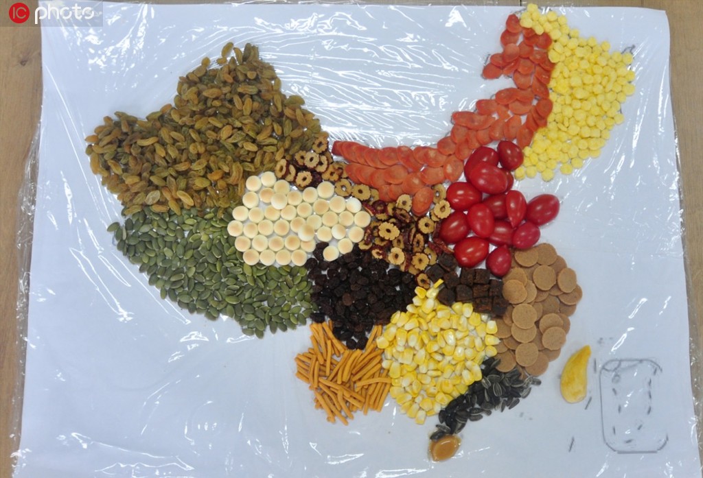 揚(yáng)州の大學(xué)生がカラフルな食べ物で中國地図を作成