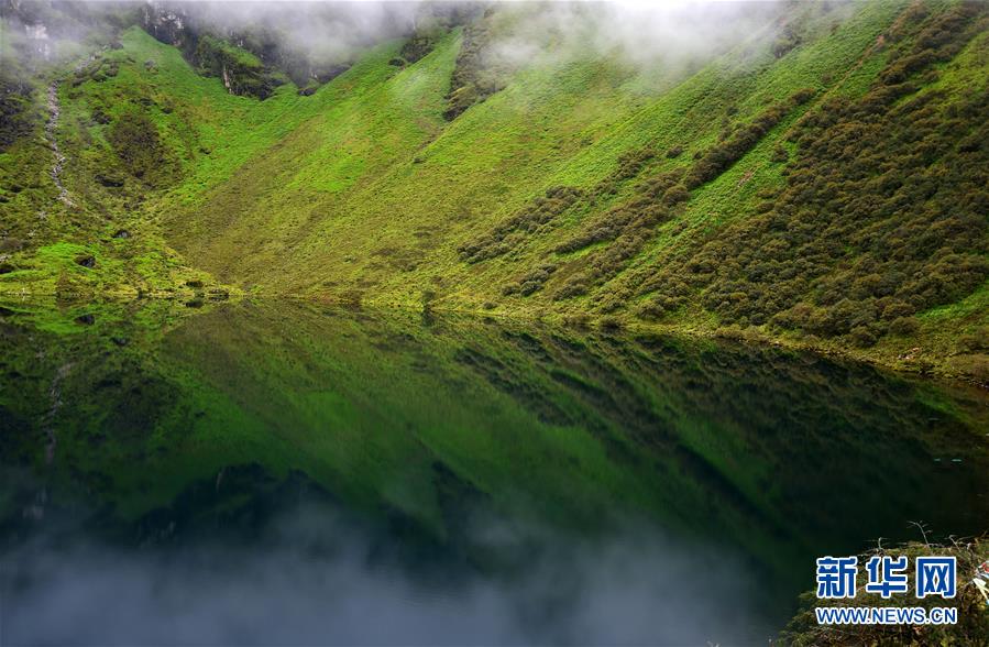 鏡のような湖面に緑の山が映り込む神秘の朗吉錯湖　 西蔵自治區(qū)