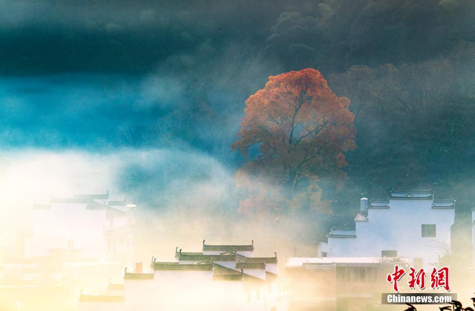 靄に包まれ水墨畫のような風(fēng)景広がる江西省の村