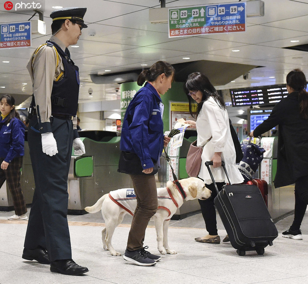 東京駅で東京オリンピック?パラリンピック期間中のテロ対策向けに行われた探知犬実証実験の様子（寫真著作権は東方ICが所有のため転載禁止）。 