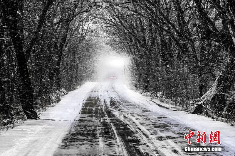 一面「白と黒の世界」、中ロ國境の湖の冬景色　黒竜江省