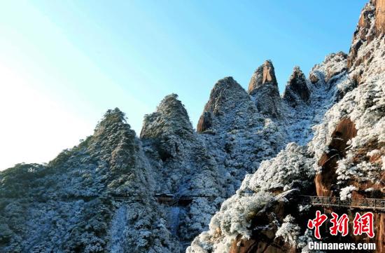 江西三清山、立春後初めての降雪を観測