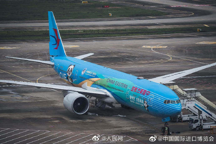 カラフルな中國國際輸入博覧會ペイント航空機(jī)が初フライト　上海市