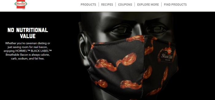 「呼吸できるベーコン（Breathabl Bacon）」マスクのPR用畫面（公式サイトのスクリーンショット）。