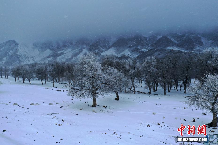 上空から眺めた新疆鄂托克賽爾河谷の冬景色