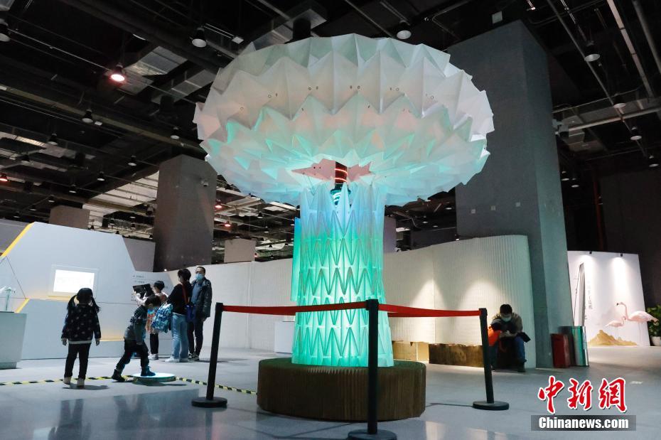 1月17日、紙で作られた蕓術(shù)作品を鑑賞する市民（撮影?韓海丹）。