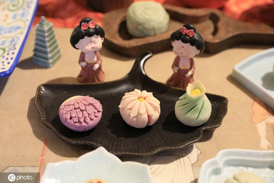 西安市にある唐村が打ち出した「唐菓子」を再現(xiàn)したお菓子（寫真著作権は東方ICが所有のため転載禁止）。