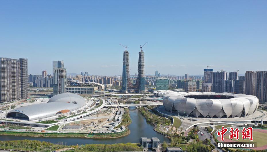 上空から撮影した「アジア競技大會」會場　浙江省杭州