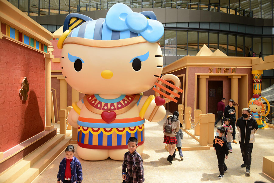 4月18日、江蘇省蘇州センターに登場した大英博物館とハローキティとのコラボレーションによる、話題のスポット「エジプト冒険體験館」（寫真著作権は視覚中が所有のため転載禁止）。