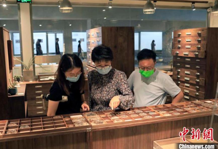 アトリエに展示された各種標(biāo)本を見學(xué)する市民（撮影?王磊）。