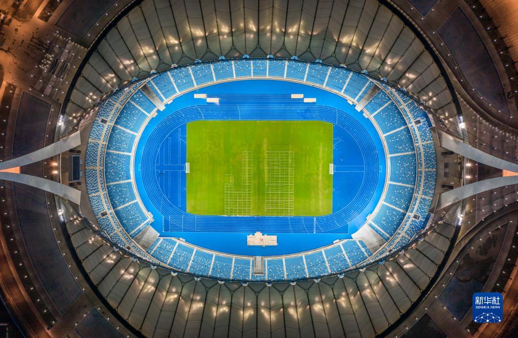 9月9日、上空から撮影されたカンボジア國立競技場（撮影?陳剛）。