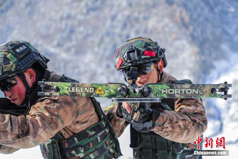 川西地域の雪原で雪上実踐訓(xùn)練を?qū)g施する武裝警官　四川省