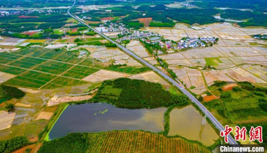 上空から撮影した春のカラフルな村落　江西省