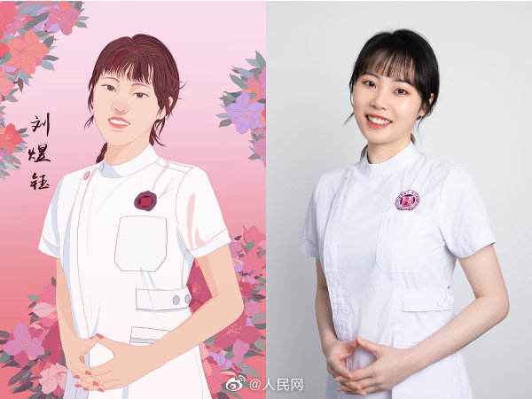 白衣の天使の似顔絵イラストを描き、看護師たちにプレゼント　湖南省