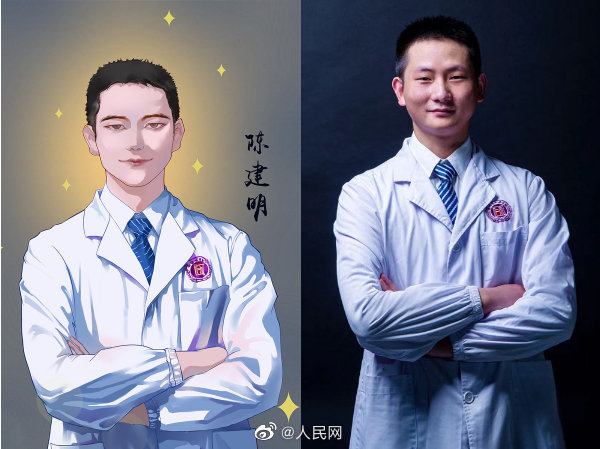 白衣の天使の似顔絵イラストを描き、看護(hù)師たちにプレゼント　湖南省