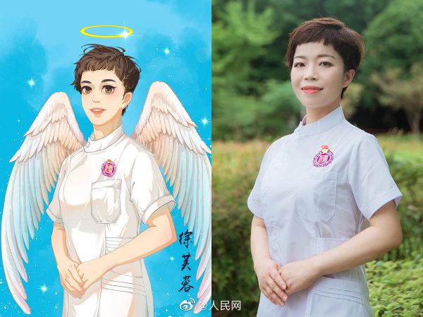 白衣の天使の似顔絵イラストを描き、看護(hù)師たちにプレゼント　湖南省