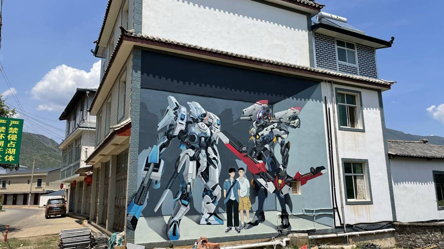 ミューラルアーティストの劉小備さん率いるチームが仕上げたミューラルアート。