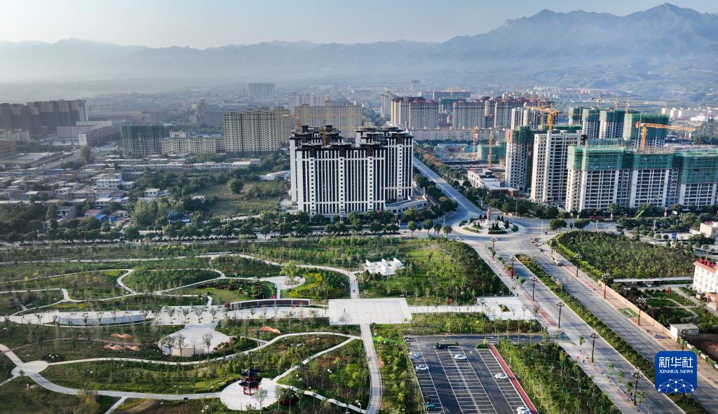 陝西省渭南市潼関県の県政府所在地（9月28日、ドローンによる撮影?陶明）