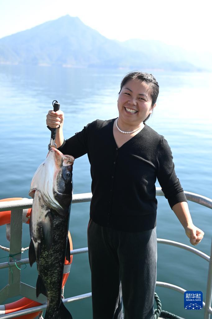 巨大な漁網(wǎng)で魚を捕る「巨網(wǎng)捕魚」で豊漁に　浙江省千島湖