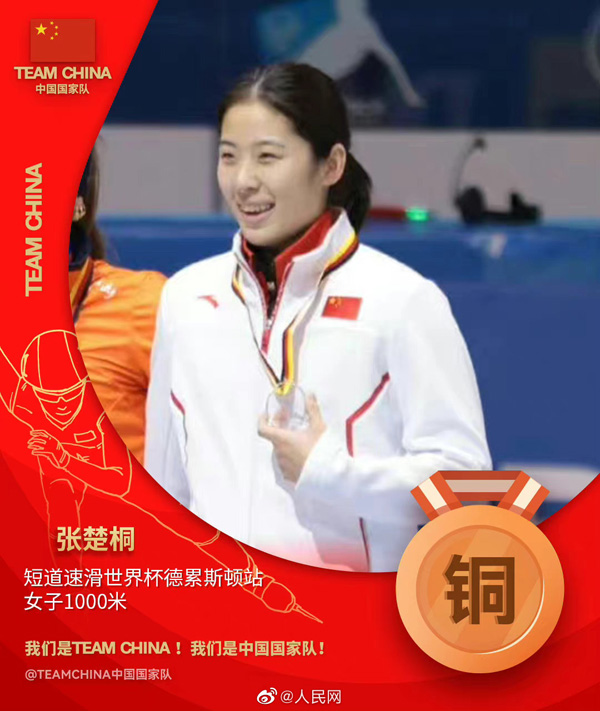 ショートトラックスピードスケートW杯で中國が金2銀1銅1を獲得