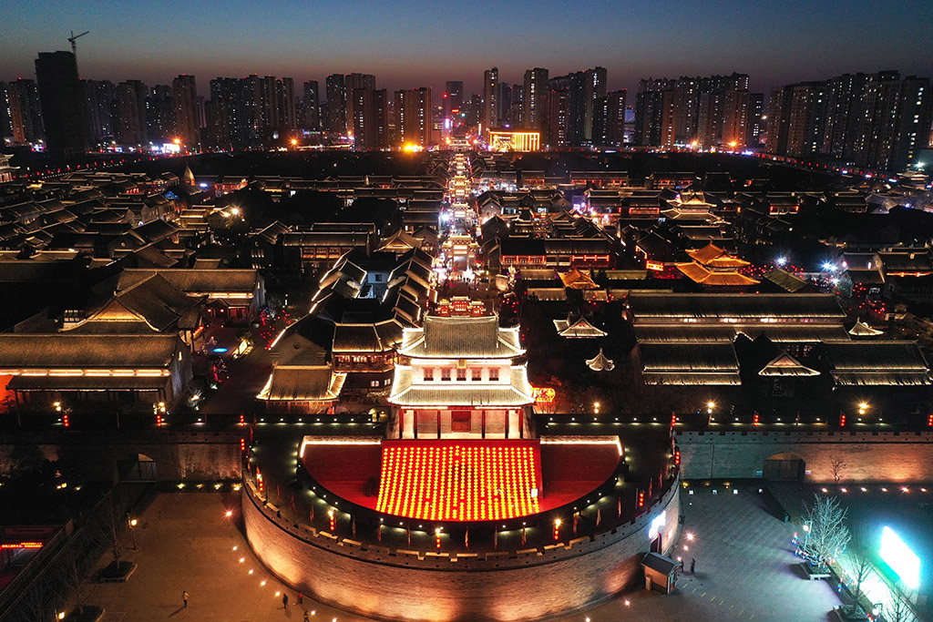 即墨古城（2月19日、ドローンによる撮影?梁孝鵬）。