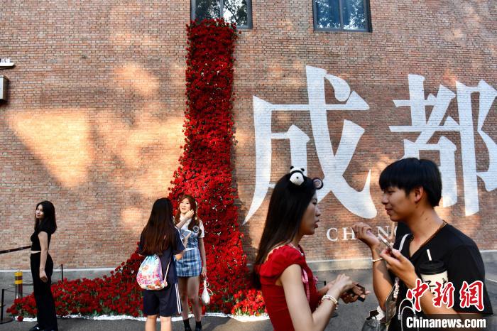 舊暦七夕を彩る5200本のバラで作られた「バラの滝」　四川省成都