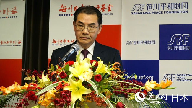 挨拶する中國の呉江浩駐日大使（撮影?蔣暁辰）。