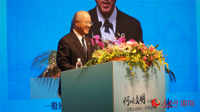 日中協(xié)會(huì)の瀬野清水理事長があいさつをした。（撮影?蔣暁辰）